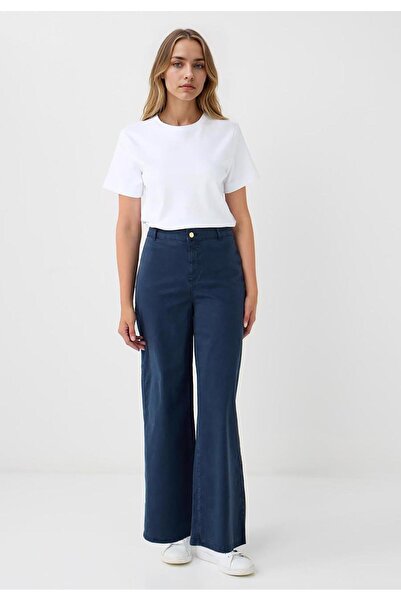 Jimmy Key Μαύρο ναυτικό παντελόνι με κανονική μέση καμπάνα υφαντό μακρύ παντε...