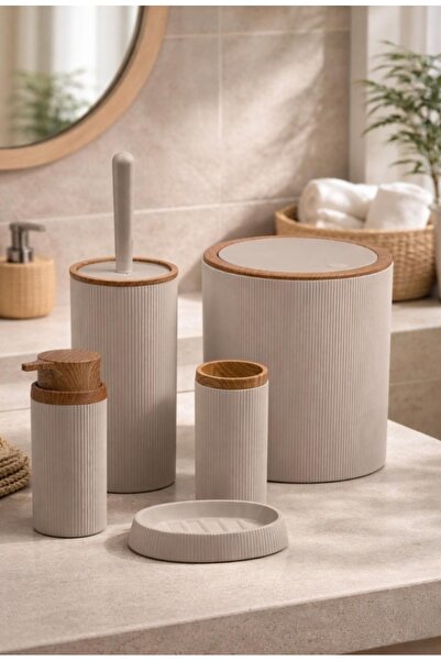 Store HGY Home Ξύλινο Σετ Μπάνιου Mina Vizon 5 τεμαχίων με λεπτομέρειες