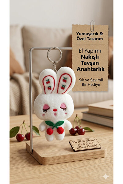 Cute Cherry Pattern Plush Rabbit Keychain Key Ring Bag Ornament