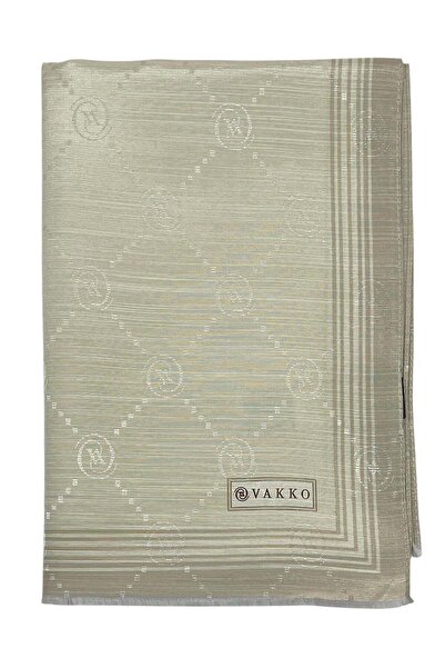 Vakko شال حرير قطني - شريط مونوجرام - بيج