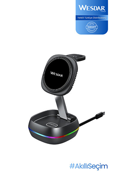 Wesdar WX681 Katlanabilir Kablosuz Şarj Standı 15W RGB 3 in 1