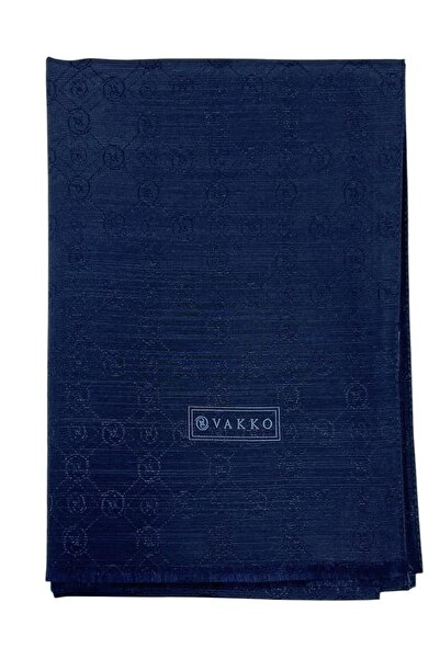 Vakko شال حرير قطني - صورة ثلاثية الأبعاد جديدة - أزرق داكن فاتح