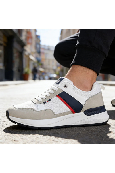 Tmall Pantofi sport bărbătești, cu inserții de plasă, B4055, albi