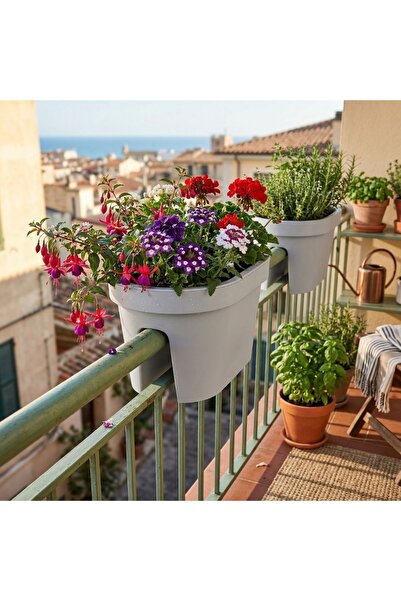 Gift Design Jardinieră balustradă, design oval, culoare gri urban, 26x39,5x24 cm