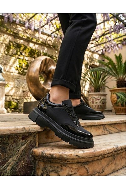 BOA BA0243 Lace-Up Patent Leather Parachute-Detail High Black Sole Men's Shoes