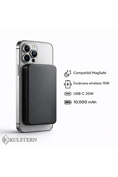 Kulstern Baterie externă 10.000 mAh cu încărcare rapidă, MagSafe, compatibilă cu iPhone 12-17 Pro și Android, cablu Type-C 20W