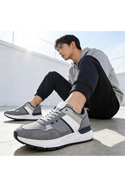 Tmall Pantofi sport bărbătești, cu inserții de plasă, B4055, gri