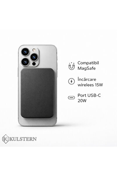 Kulstern Baterie externă 5.000 mAh cu încărcare rapidă, MagSafe, compatibilă cu iPhone 12-17 Pro și Android, cablu Type-C 20W