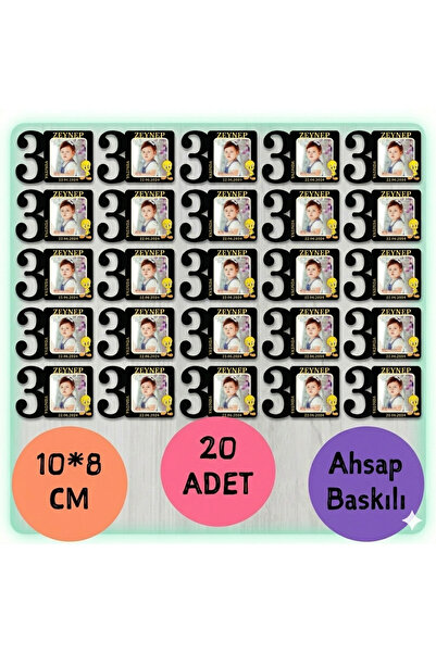 wonderlike Bebek Hediyelik Magnet - 3 Yaş Doğum Günü ve Mevlüt Hediyesi Resim...