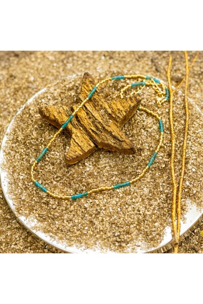 Ezera Κολιέ με ημιπολύτιμη πέτρα κυανίτη, επιχρυσωμένο με πέτρα 18 καρατίων, ...