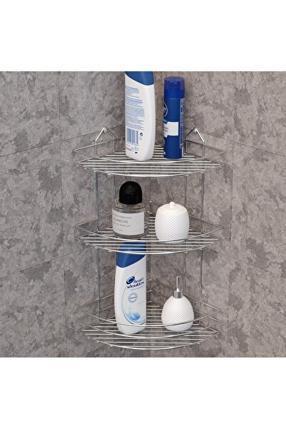 Teknotel Üç Katlı Banyo Köşe Rafı Krom BK003