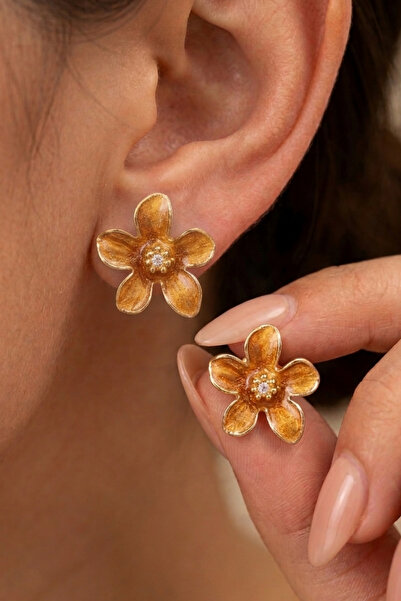 Elika Silver Colorful Enamel Flower Model Gold Earrings