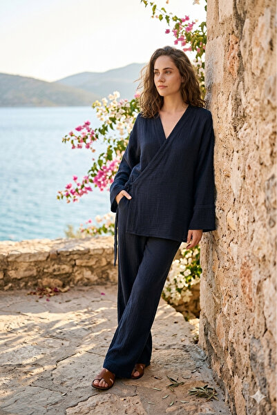 Miespiga Σετ από 100% βαμβακερό υφαντό εσωτερικό δέσιμο μουσελίνας κιμονό-παν...