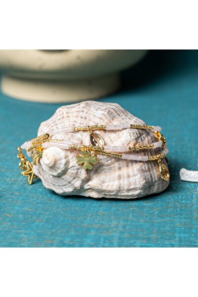 Ezera Πολυχρηστική αλυσίδα μέσης/σώματος από κρύσταλλα ροζ χαλαζία, επιχρυσωμ...