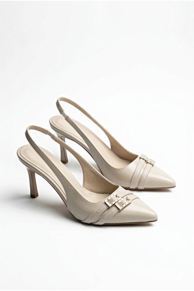 JOİN POLO Kadın Bej Rugan Çift Toka Detaylı Bantlı Sivri Burun Stiletto Topuk...