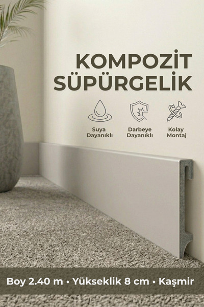 AGK Espumo Kompozit Süpürgelik 8 cm Kaşmir | Suya Dayanıklı Parke Duvar Süpür...