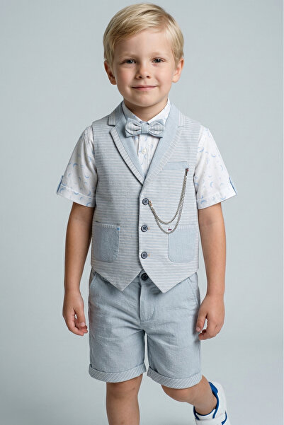 Doctor junior Αγόρια Μπλε Γιλέκο Πουκάμισο Σορτς Παπιγιόν Κοστούμι με Αξεσουά...