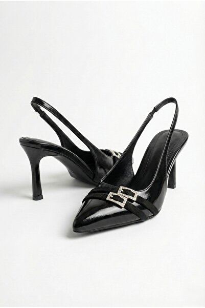 JOİN POLO Kadın Rugan Çift Tokalı Bantlı Sivri Burun İnce Topuklu Stiletto Ar...