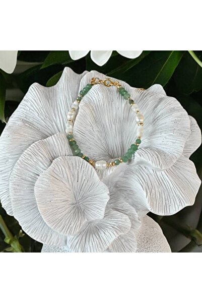 Ezera Βραχιόλι Lana από πράσινο νεφρίτη και μαργαριτάρια με επιχρυσωμένο ασήμι