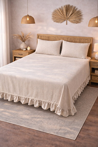 perde plus Κάλυμμα κρεβατιού Βαμβακερό λινό βολάν Μπεζ