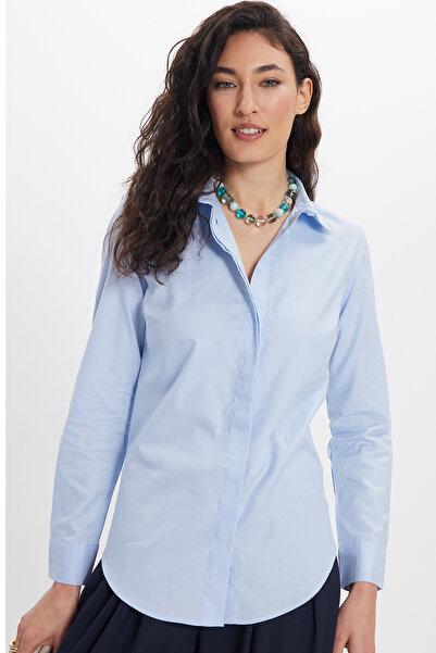 Tudors Γυναικείο πουκάμισο Slim Fit, 100% βαμβακερό, αθλητικό γιακά, κρυφό πά...