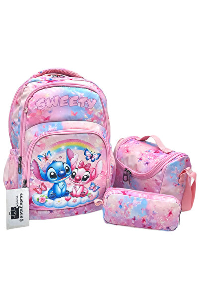 ÇantaExpress Τσάντα δημοτικού σχολείου με μοτίβο λιλά χαρακτήρων Σετ 3 τεμαχί...