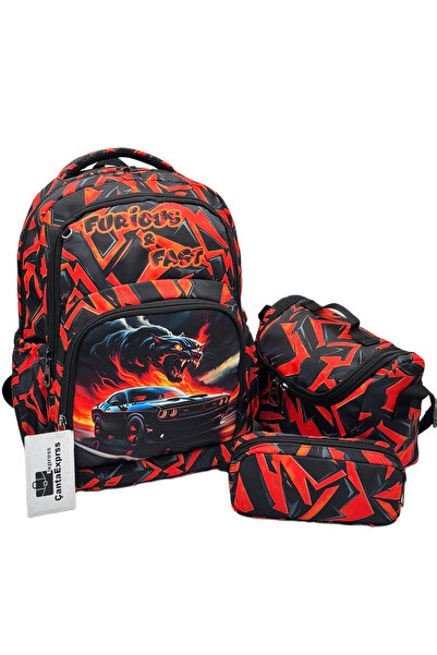 ÇantaExpress Σετ 3 τεμαχίων Μαύρο σακίδιο πλάτης για αγόρια με μοτίβο χαρακτή...