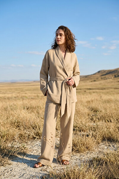 Miespiga Σετ 100% βαμβακερό υφαντό σάλι γιακά μουσελίνα κιμονό-παντελόνι κάτω...