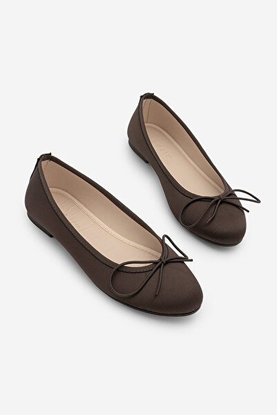 Marjin Women's Bow Detail Ballet Flats Tovran Brown Satin