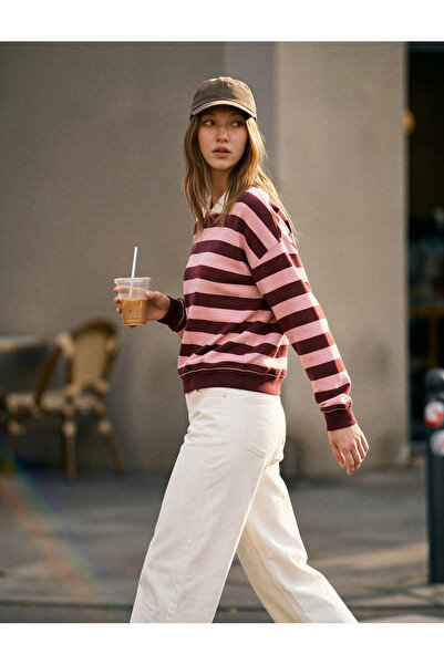 Koton Φούτερ με μακρυμάνικο γιακά πόλο με ριγέ σχέδιο