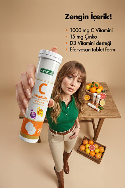 Aksu Vital C Vitamini Çinko 1000mg 20 Efervesan Tablet