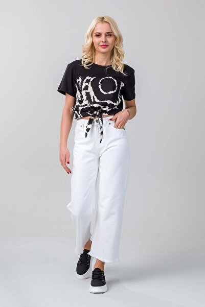 Bold & Young Γυναικείο μπλουζάκι με στάμπα από βισκόζη και πλεκτό ύφασμα λύκρ...