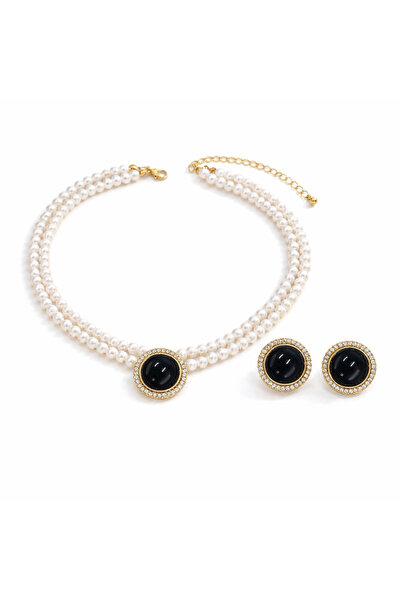 Pursehuit Set colier și cercei choker, auriu, cu perle și pietre, Orville C5