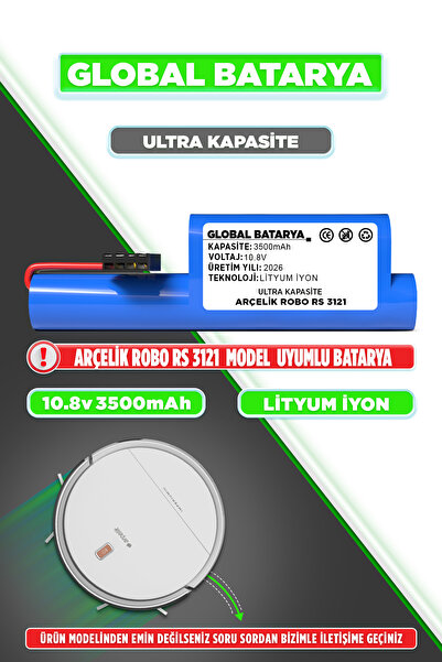 GLOBAL BATARYA Arçelik Robo RS 3121 Robot Süpürge Bataryası 14.4v 3500mAh Li-...