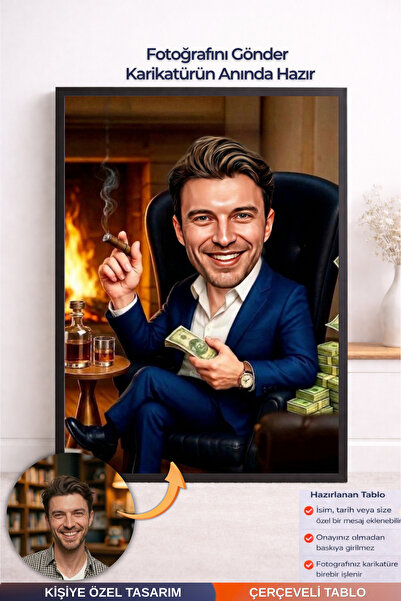 Bugucreative Kişiye Özel Patron Karikatür Çerçeveli Poster,Hediyelik Karikatü...