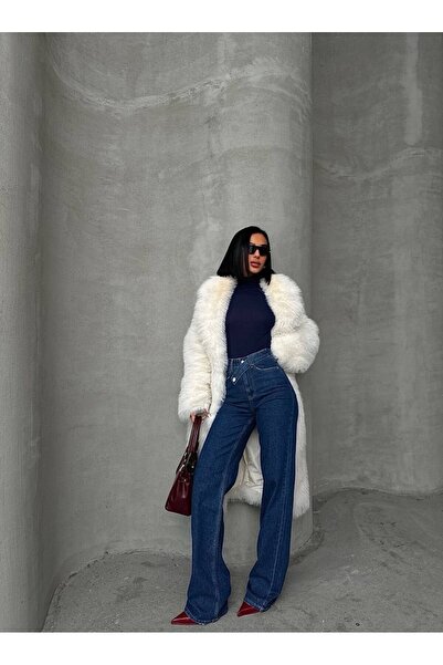 HerTon Γυναικείο τζιν παντελόνι με ψηλή μέση και λεπτομέρεια με σταυρωτά κουμ...