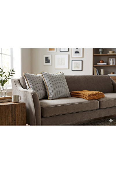 Faralya Life %70 Pamuk %30 Polyester Çizgili Kırlent Kılıfı 2 li 45x45 cm – Dekoratif Koltuk Yastık Kılıfı Modern Salon Dekoru