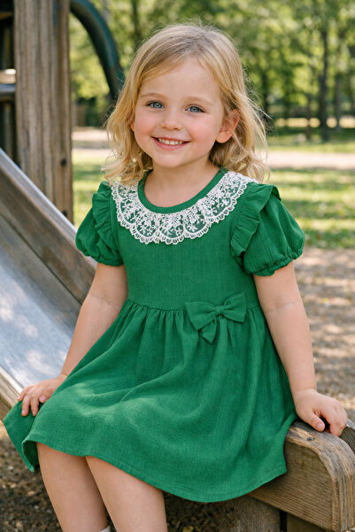 zepkids Κοριτσίστικο φόρεμα με βολάν με τετράγωνο γιακά με βολάν Crew λαιμόκο...