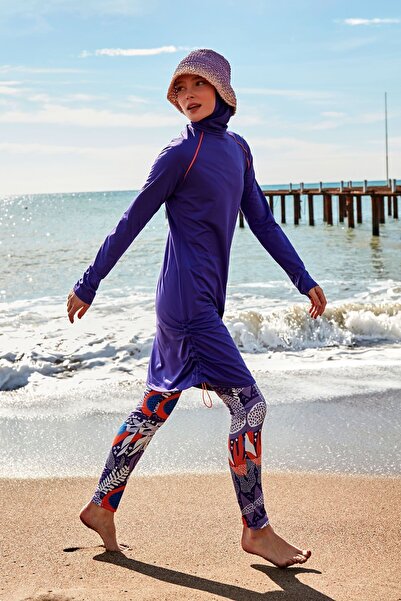 Marina Μωβ Lycra Full Covered Hijab Μαγιό - M2494