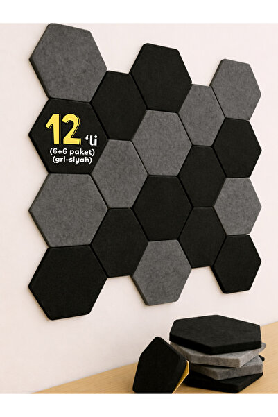 BEYLİNİ 12'li Akustik Panel Keçe Kendinden Yapışkanlı Duvar Kaplama Ses Isı Y...