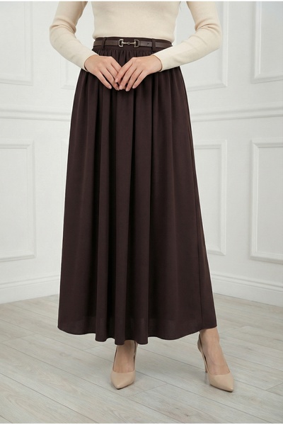 BENAHOLL Πλισέ φούστα με ζώνη και αγκράφα Necla-FA1047 Καφέ