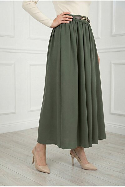 BENAHOLL Πλισέ φούστα με ζώνη και αγκράφα Necla-FA1047 Πράσινο