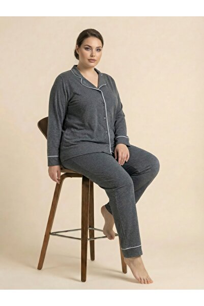 PİJAMOOD Γυναικείες πιτζάμες με μακρυμάνικο βαμβακερό μπροστινό κουμπί