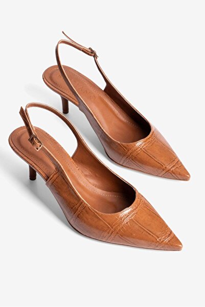 Mubiano Kadın Stiletto Sivri Burun Kroko Desenli Arkası Açık Topuklu Ayakkabı...