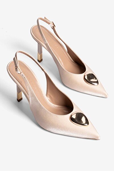 Mubiano Γυναικεία σατέν στιλέτο παπούτσια με μυτερή μύτη και χρυσή λεπτομέρει...