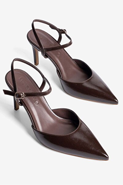 Mubiano Γυναικεία παπούτσια στιλέτο με μυτερή μύτη και τακούνι, καφέ ιρίζα