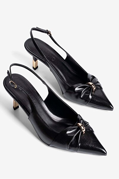 Mubiano Γυναικείο στιλέτο με μυτερή μύτη, φιόγκο και χρυσό δαχτυλίδι με λεπτο...