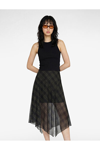 Koton Ασύμμετρη καρό τούλινη μίντι φούστα
