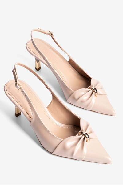 Mubiano Γυναικείο στιλέτο με μυτερή μύτη, φιόγκο και χρυσό δαχτυλίδι με λεπτο...