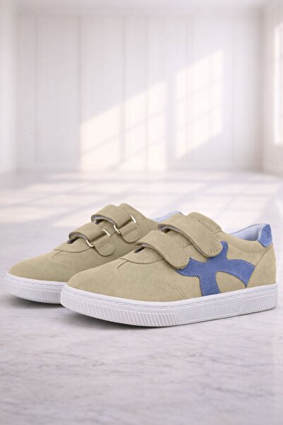 Rakerplus Genuine Leather Sand Gray Velcro Children's Sneakers